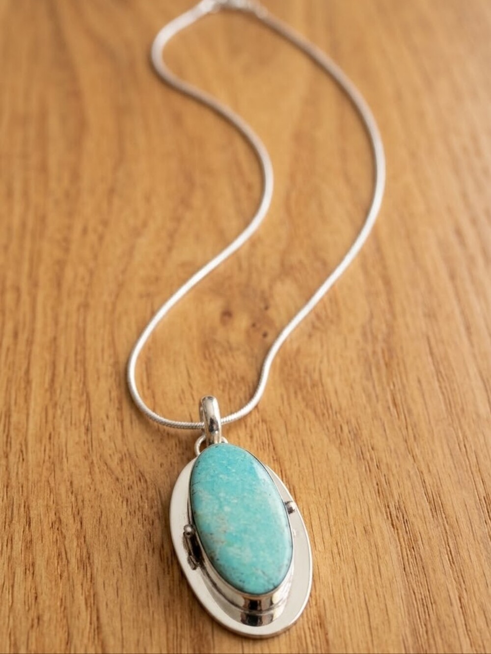 Silver Turquoise Oval Pendant Necklace - Blue